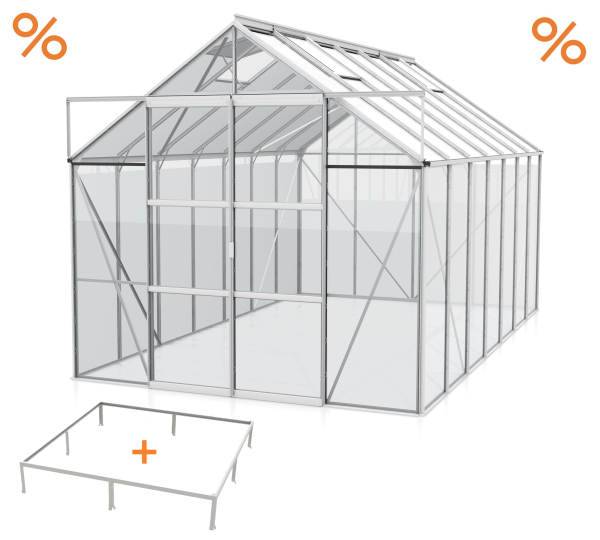SPARSET Vitavia Gewächshaus Uranus 11500 ESG Glas 2,5x4,5 eloxiert + Fundamentsrahmen
