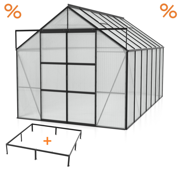SPARSET Vitavia Gewächshaus Uranus 11500 4mm HKP 257x445 schwarz + Fundamentsrahmen