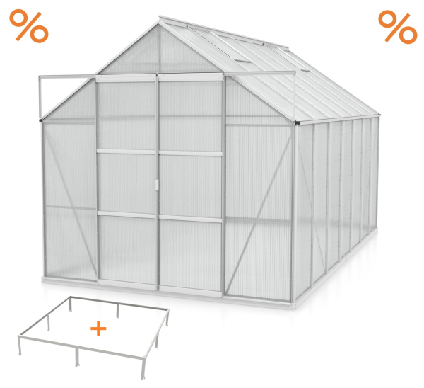 SPARSET Vitavia Gewächshaus Uranus 11500 4mm HKP 2,5x4,5 eloxiert + Fundamentsrahmen