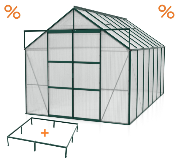 SPARSET Vitavia Gewächshaus Uranus 11500 6mm HKP 257x445 smaragd + Fundamentsrahmen