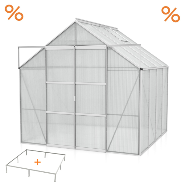 SPARSET Vitavia Gewächshaus Uranus 6700 4mm HKP 2,5x2,5 eloxiert + Fundamentsrahmen