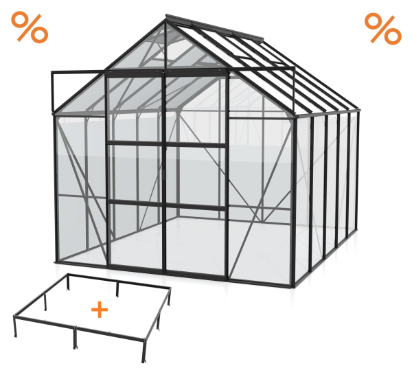 SPARSET Vitavia Gewächshaus Uranus 8300 ESG Glas 257x321 schwarz + Fundamentsrahmen
