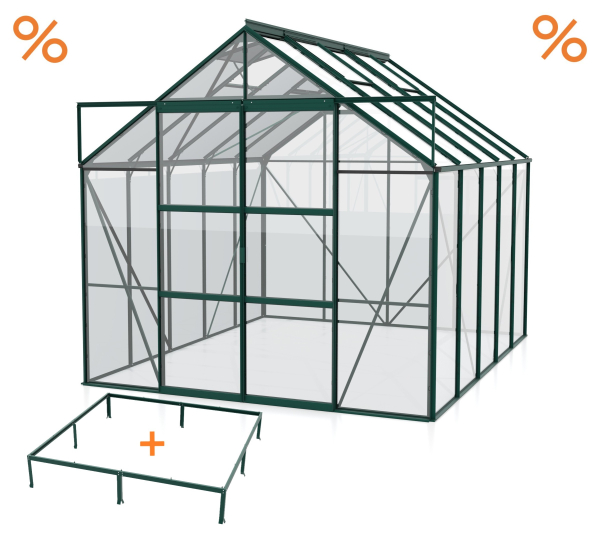 SPARSET Vitavia Gewächshaus Uranus 8300 ESG Glas 257x321 smaragd + Fundamentsrahmen