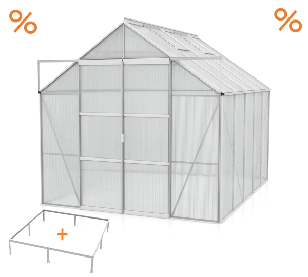 SPARSET Vitavia Gewächshaus Uranus 8300 HKP 4mm 2,5x3,2 eloxiert + Fundamentsrahmen