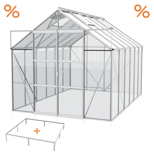 SPARSET Vitavia Gewächshaus Uranus 9900 ESG Glas 2,5x3,8 eloxiert + Fundamentsrahmen