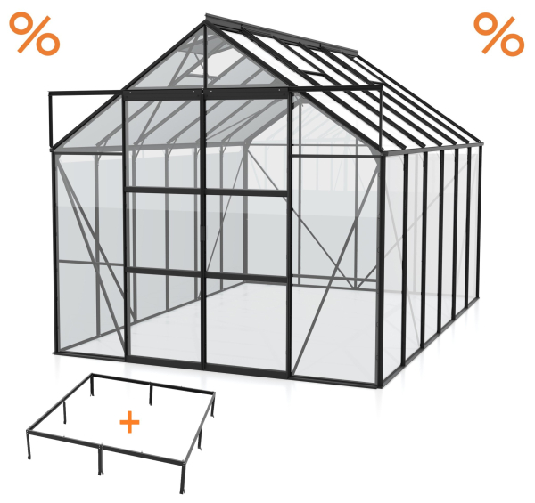 SPARSET Vitavia Gewächshaus Uranus 9900 ESG Glas 257x383 schwarz + Fundamentsrahmen