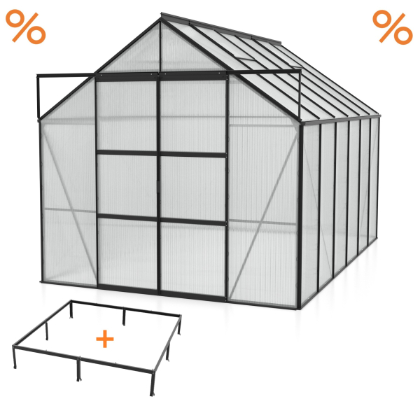 SPARSET Vitavia Gewächshaus Uranus 9900 4mm HKP 257x383 schwarz + Fundamentsrahmen