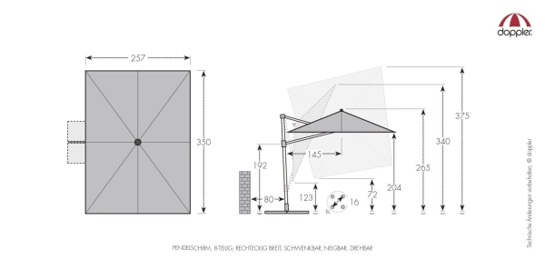 Doppler Großer Pendelschirm Active NEO Side 260x350cm Grau + Plattenständer