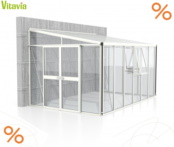 AKTION Vitavia Anlehngewächshaus Athena 10200 ESG/HKP BxT 397x266cm 10,2m² Alu weiss