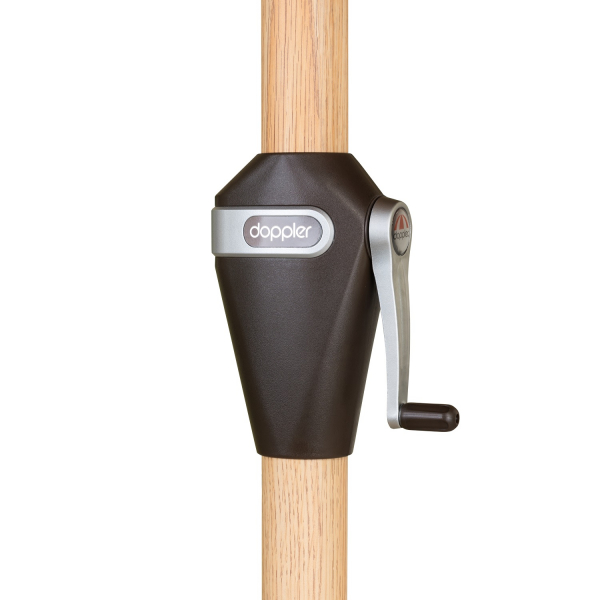 Doppler Kurbelschirm ALU WOOD Ultra 350cm Mast 48mm Holzoptik Greige