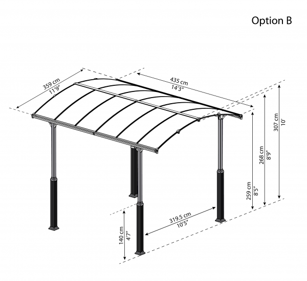Palram-Canopia Alu Carport Arcadia ALPIN 4300 grau Polycarbonat BxT 359x435cm