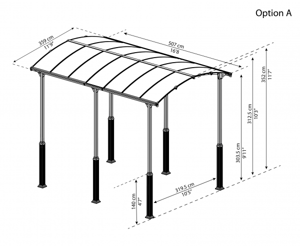 Palram-Canopia Alu Carport Arcadia ALPIN 5000 grau Polycarbonat BxT 359x507cm