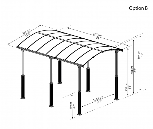 Palram-Canopia Alu Carport Arcadia ALPIN 5000 grau Polycarbonat BxT 359x507cm