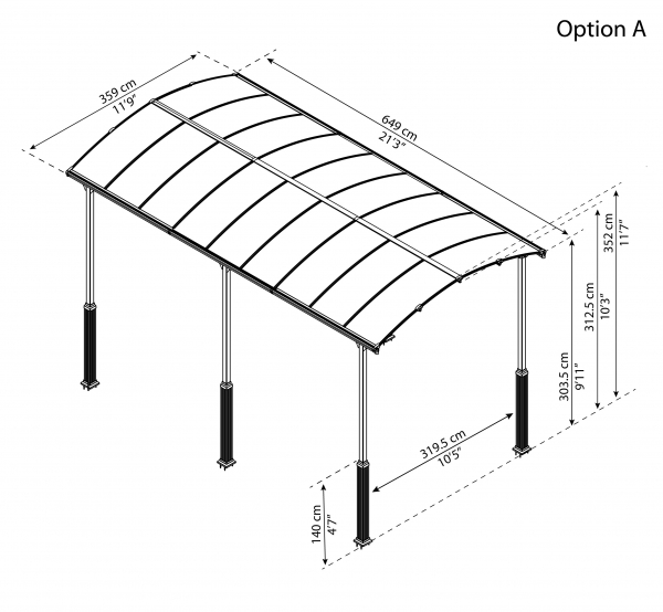 Palram-Canopia Alu Carport Arcadia ALPIN 6400 grau Polycarbonat BxT 359x649cm