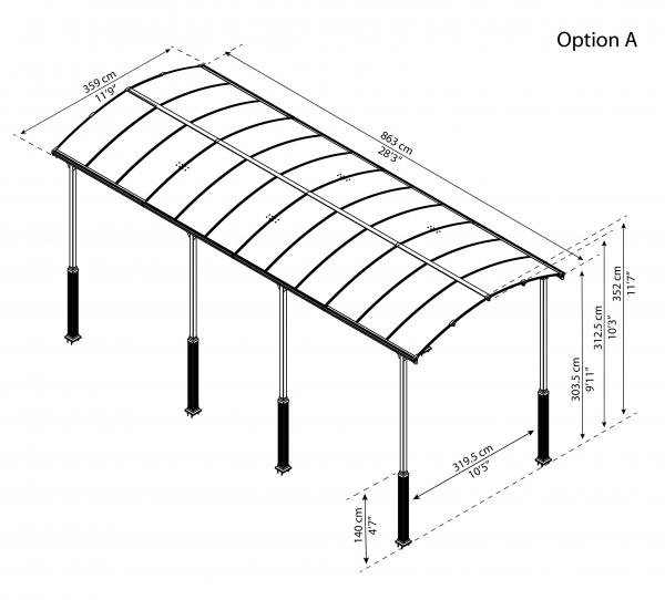 Palram-Canopia Alu Carport Arcadia ALPIN 8500 grau Polycarbonat BxT 359x863cm
