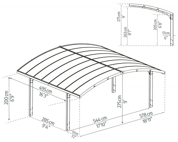Palram-Canopia Alu Carport Arizona Double Wave Wings/Arch 5,8x5 Polycarbonat gewellt