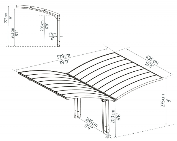 Palram-Canopia Alu Carport Arizona Double Wave Wings/Arch 5,8x5 Polycarbonat gewellt