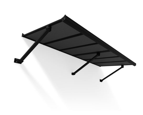 Palram-Canopia Tür Vordach Augustine 222x90cm Alu Schwarz Paneel HKP Grau