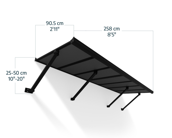 Palram-Canopia Tür Vordach Augustine 258x90cm Alu Schwarz Paneel HKP Grau