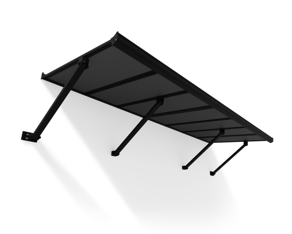 Palram-Canopia Tür Vordach Augustine 258x90cm Alu Schwarz Paneel HKP Grau