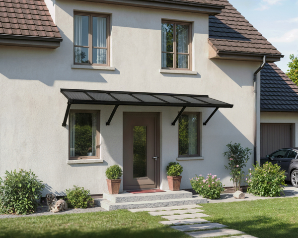 Palram-Canopia Tür Vordach Augustine 258x90cm Alu Schwarz Paneel HKP Grau