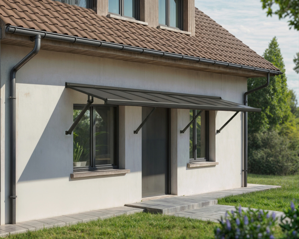 Palram-Canopia Tür Vordach Augustine 294x90cm Alu Schwarz Paneel HKP Grau