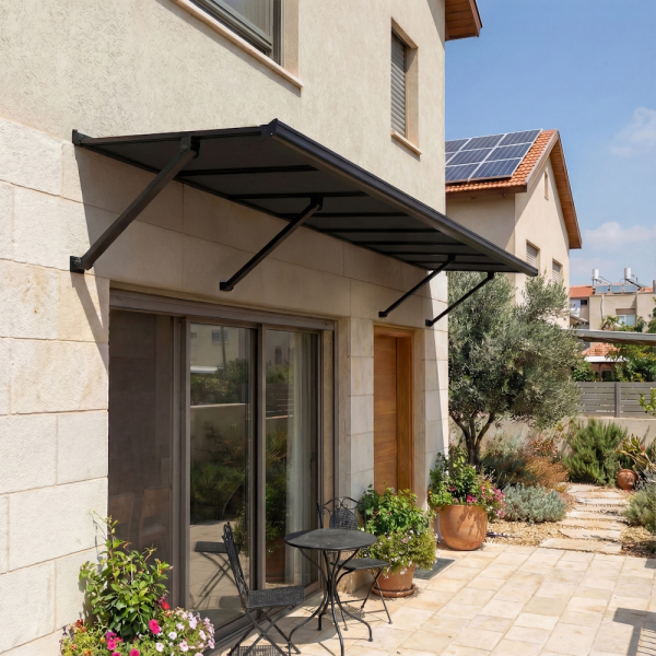 Palram-Canopia Tür Vordach Augustine 294x90cm Alu Schwarz Paneel HKP Grau