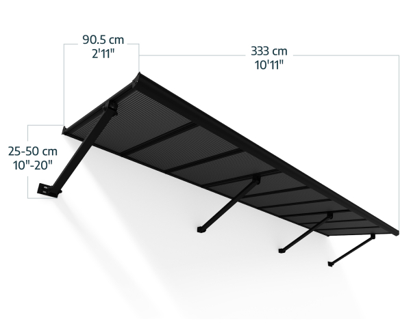 Palram-Canopia Tür Vordach Augustine 333x90cm Alu Schwarz Paneel HKP Grau