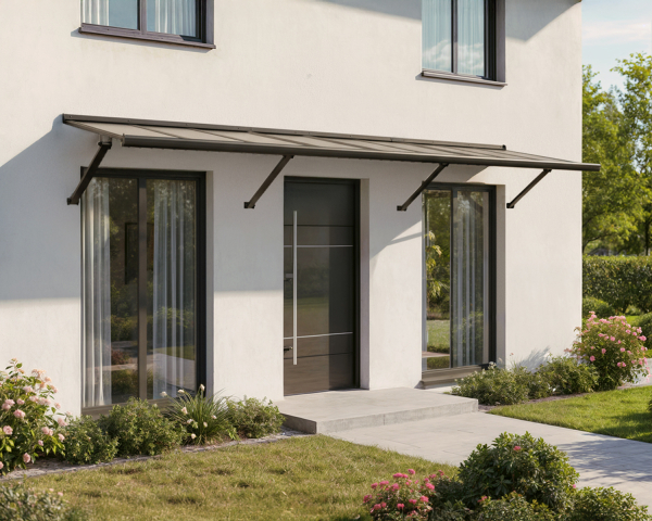 Palram-Canopia Tür Vordach Augustine 333x90cm Alu Schwarz Paneel HKP Grau