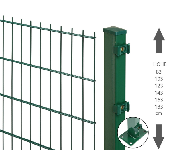 Elmar Jung Doppelstabmattenzaun Excellent grün Pfosten 40/60 mit Bodenplatte