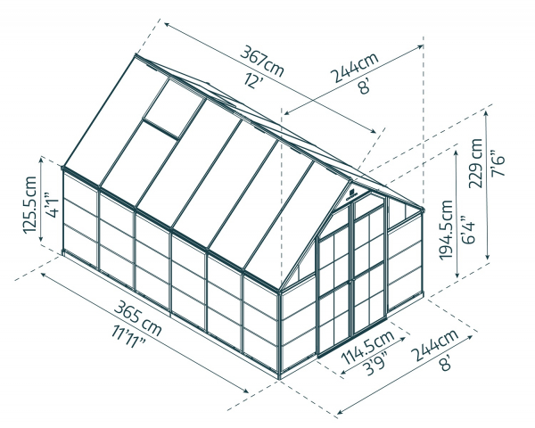 Palram-Canopia Gewächshaus Balance 8x12 (244x367cm) Polycarbonat Aluminium grau
