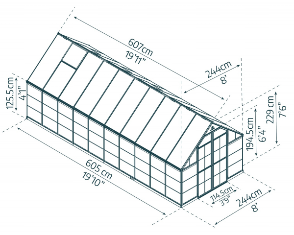 Palram-Canopia Gewächshaus Balance 8x20 (244x607cm) Polycarbonat Aluminium grau