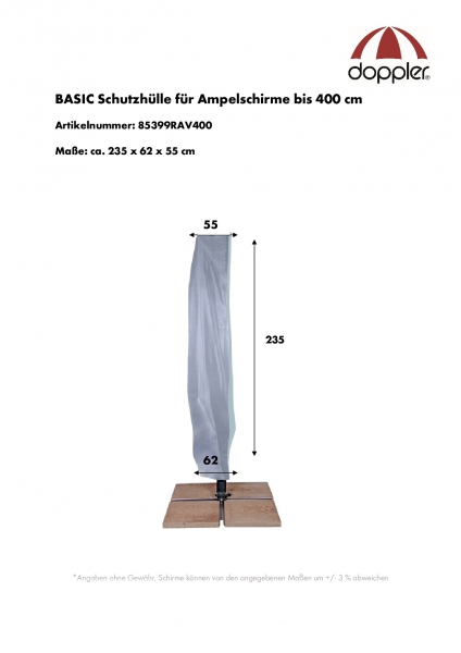 Doppler/Derby Schirmhülle für Ampelschirme bis 400cm 235x62x55cm RV + Stab