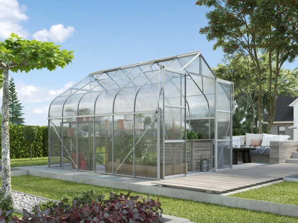 SET Vitavia Gewächshaus Diana 9900 4mm HKP 264x383cm eloxiert + Fundamentsrahmen