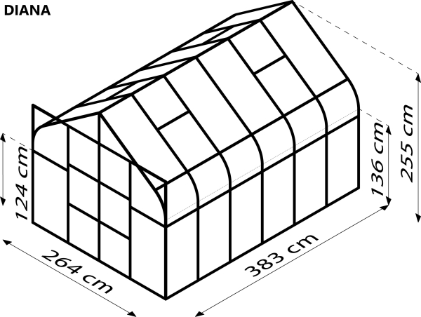 Vitavia Gewächshaus Diana 9900 4mm HKP BxTxH 264x383x255cm 9,9m² Alu schwarz