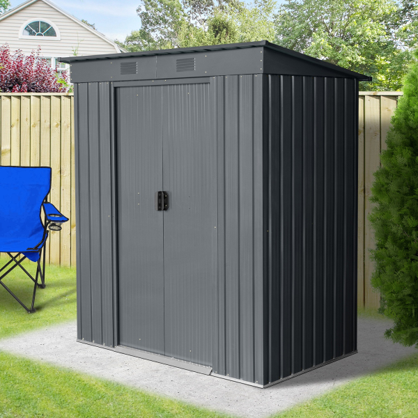 Preisgünstiges kleines Metall Gerätehaus Pultdach 1,7㎡ L110xB174xH174cm von Elmar Jung