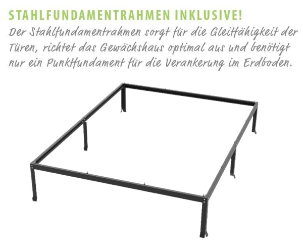 SET Vitavia Gewächshaus Orion 5000 ESG Glas 202x257cm schwarz + Fundamentsrahmen