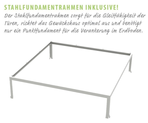 SET Vitavia Gewächshaus Orion 3800 ESG Glas 202x195cm eloxiert + Fundamentsrahmen