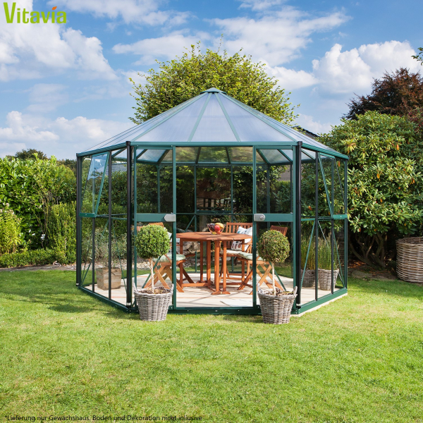 Vitavia Gewächshaus Pavillon Hera 9000 ESG/HKP 3/6mm 383x329cm 9m² Alu smaragd