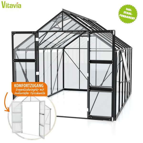 Vitavia Gewächshaus Olymp 9900 257x386cm ESG Glas schwarz + Fundamentsrahmen