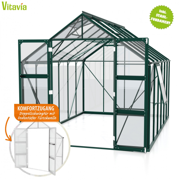 Vitavia Gewächshaus Olymp 9900 257x386cm ESG Glas smaragd + Fundamentsrahmen