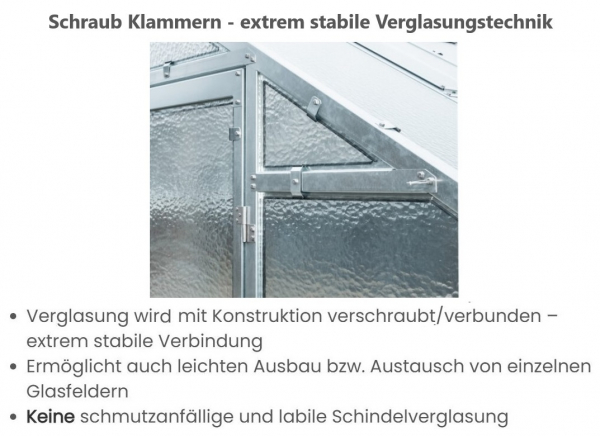 Vario Stahl Anlehngewächshaus Casa 3 Nörpelglas BxL 152x303cm 4,6m² verzinkt