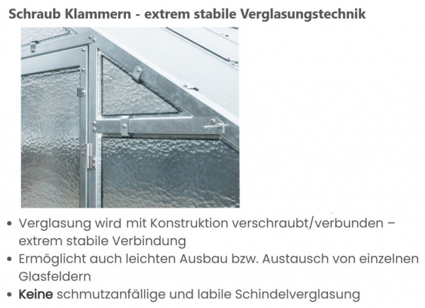 Vario Stahl Anlehngewächshaus Domus 4,5 Nörpelglas BxL 212x452cm 9,5m² verzinkt