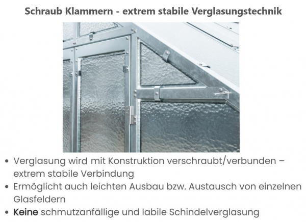 Vario Stahl Gewächshaus Maxi 4,5 Nörpelglas 4mm BxL 426x452cm 19m² grün