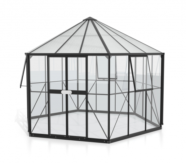 Vitavia Gewächshaus Pavillon Hera 9000 ESG/HKP 3/6mm 383x329cm 9m² Alu schwarz