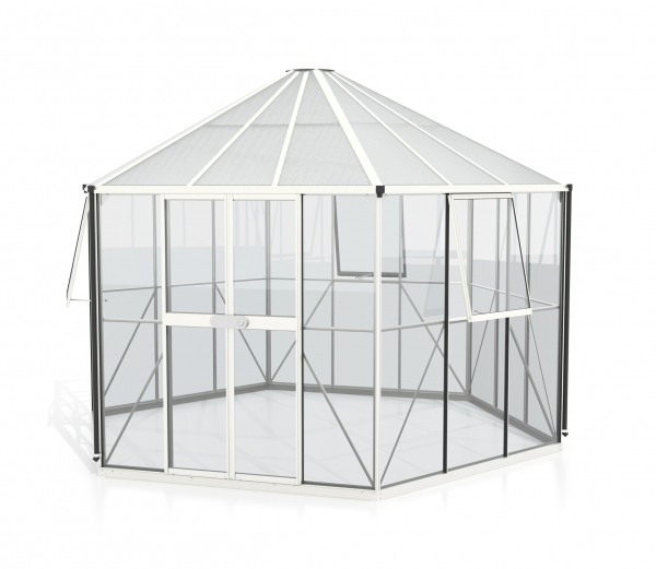 Vitavia Gewächshaus Pavillon Hera 9000 ESG/HKP 3/6mm 383x329cm 9m² Alu weiss