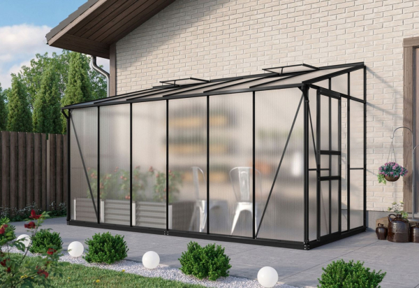 Vitavia Anlehngewächshaus Ida 7800 BxT 387x201cm 7,8m² 4mm HKP Alu schwarz