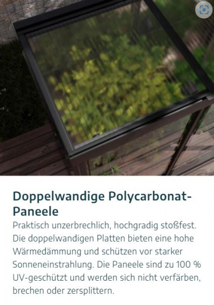 Palram-Canopia Mini Gewächshaus IVY LxBxH 64x124x150cm Alu Schwarz Polycarbonat