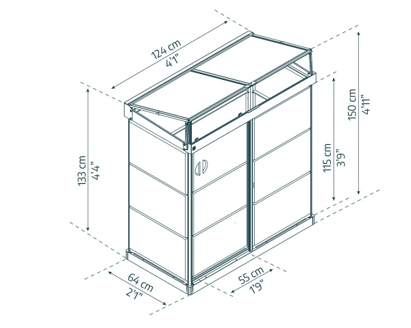 Palram-Canopia Mini Gewächshaus IVY LxBxH 64x124x150cm Alu Schwarz Polycarbonat