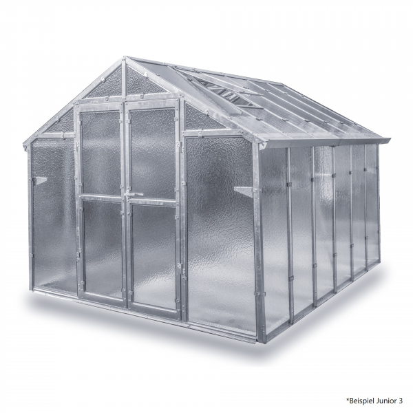 Vario Stahl Gewächshaus Junior 4 Nörpelglas 4mm BxT 249x406cm 10m² verzinkt